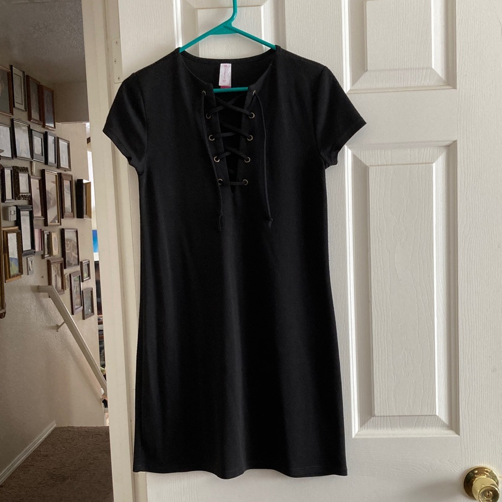No Boundaries Black Lace-Up Mini Dress